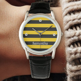 Funny Classic Bumble Bee Stripes Striped Pattern Horloge