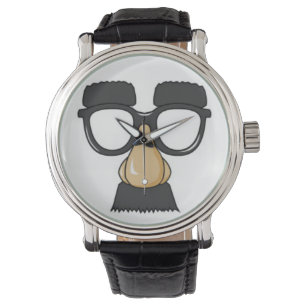 Funny Classic Comedy Humor Mustache Glasses Joke Horloge