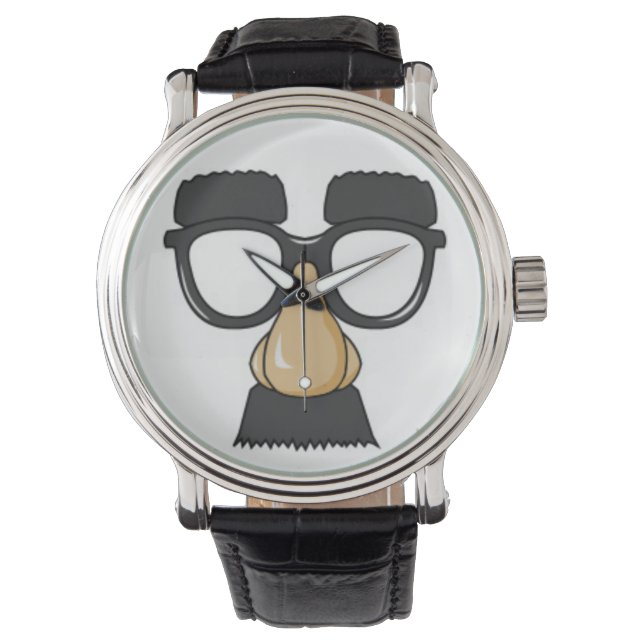 Funny Classic Comedy Humor Mustache Glazen Joke Horloge (Voorkant)