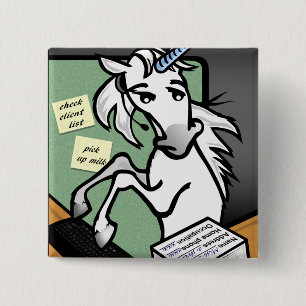 FUNNY CLERICAL UNICORN SQUARE PIN-TERUG BUTTON