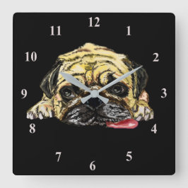 Funny Clock met Pug Dog - Aangepaste kleuren Vierkante Klok