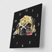 Funny Clock met Pug Dog - Aangepaste kleuren Vierkante Klok (Hoek)