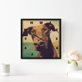 Funny Closeup of a Natural Doberman Dog Vierkante Klok (Huis)