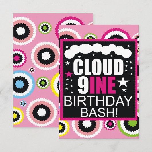 Funny Cloud Nine Cosmic Birthday Party Invitation Kaart (Voorkant / Achterkant)