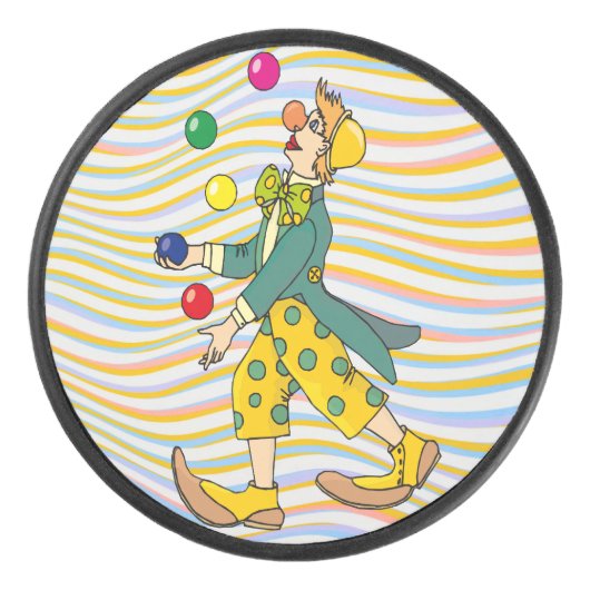 Funny Clown die speelt met kleurrijke balls Hockey Puck (Voorkant)