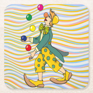 Funny Clown die speelt met kleurrijke balls Kartonnen Onderzetters