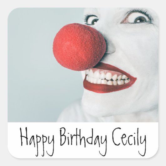 Funny Clown Face Birthday Vierkante Sticker (Voorkant)