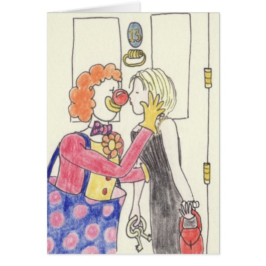 Funny Clown Romance Quirky Weird Love Drawing Art (Voorkant)