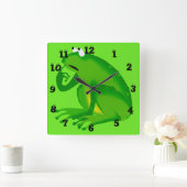 Funny Clueless Green Frog Wall Clock Vierkante Klok (Huis)
