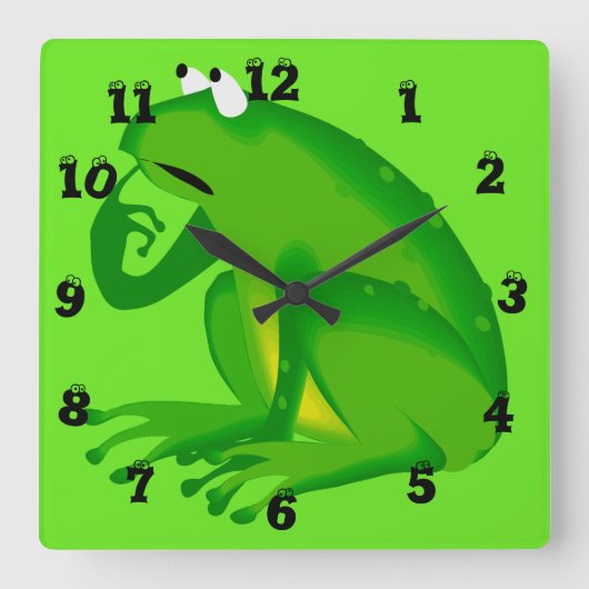 Funny Clueless Green Frog Wall Clock Vierkante Klok (Voorkant)