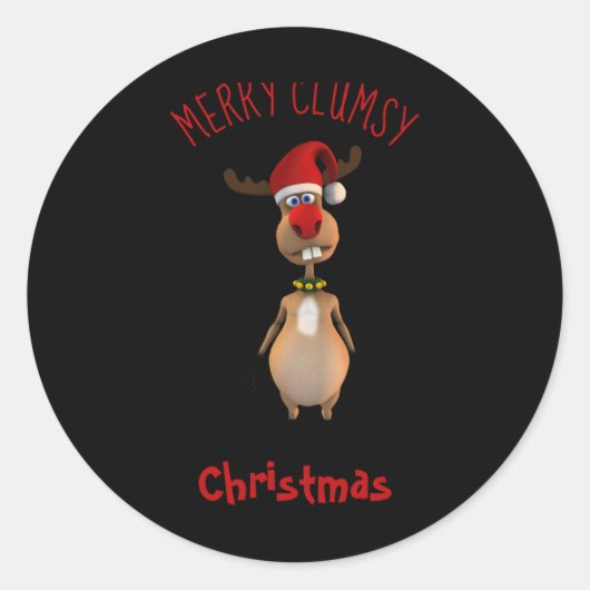 Funny Clumsy Reindeer Merry Christmas T Shirt Ronde Sticker (Voorkant)
