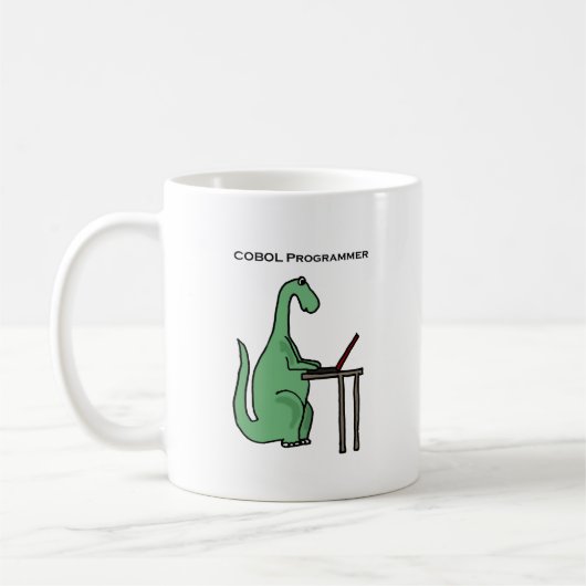 Funny COBOL Programmer Dinosaur Koffiemok (Links)