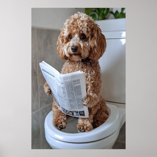 Funny Cockapoo Bathroom Print, Toilet Newspaper Poster (Voorkant)