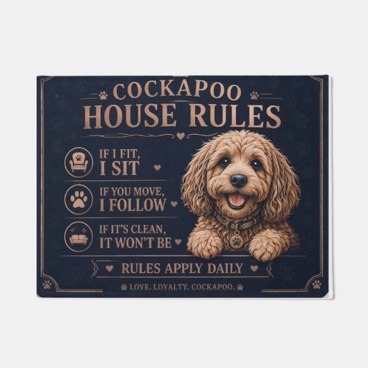 Funny Cockapoo Door Mat House Rules Dog Lover Gift (Voorkant)