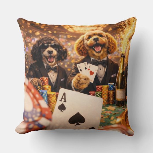 Funny Cockapoo Gift | Poker Dog Cushion Kussen (Voorkant)