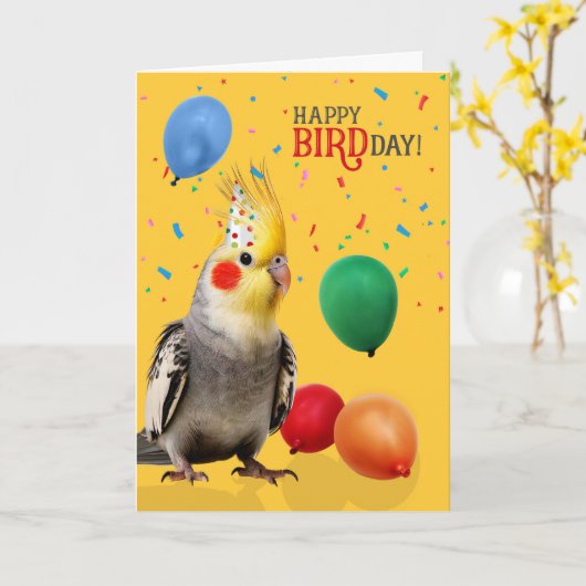 Funny Cockatiel Parrot Birthday Humor Kaart (Gele Bloem)