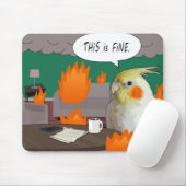Funny Cockatiel "This Is Fine" Burning Room Meme Muismat (Met muis)