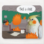 Funny Cockatiel "This Is Fine" Burning Room Meme Muismat (Voorkant)