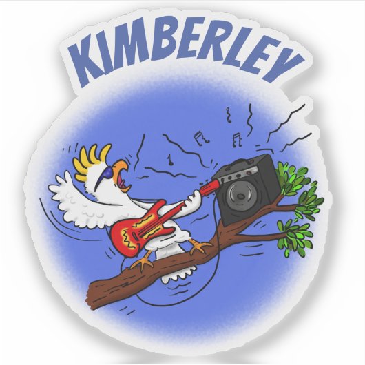 Funny cockatoo bird rock guitar player cartoon sticker (Voorkant)