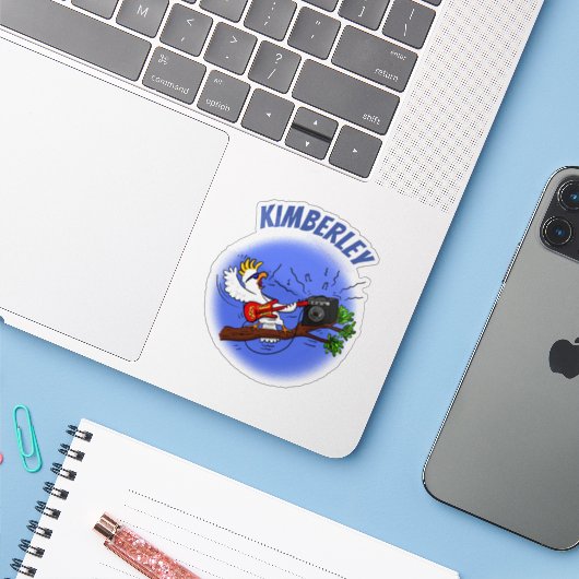 Funny cockatoo bird rock guitar player cartoon sticker (Laptop met iPhone)