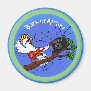 Funny cockatoo rock guitar player cartoon magneet
