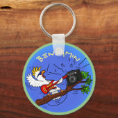 Funny cockatoo rock guitar player cartoon sleutelhanger (Voorkant)