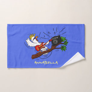 Funny cockatoo speelt rockgitaar cartoon bad handdoek