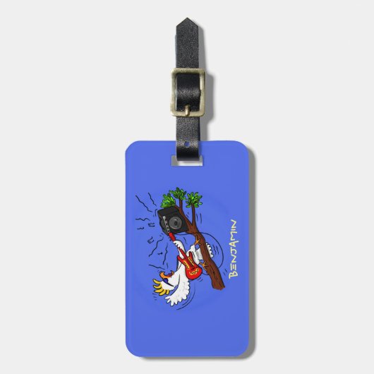 Funny cockatoo speelt rockgitaar cartoon bagagelabel (Voorkant verticaal)