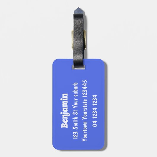 Funny cockatoo speelt rockgitaar cartoon bagagelabel (Achterkant verticaal)