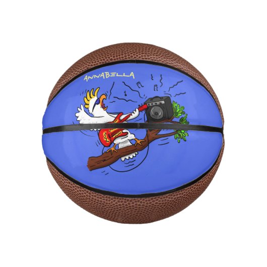 Funny cockatoo speelt rockgitaar cartoon basketbal (Voorkant)