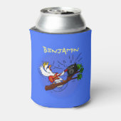 Funny cockatoo speelt rockgitaar cartoon blikjeskoeler (Blikje Achterkant)