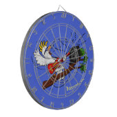 Funny cockatoo speelt rockgitaar cartoon dartbord (Voorkant Links)