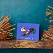 Funny cockatoo speelt rockgitaar cartoon fotoplaat (Zijkant)