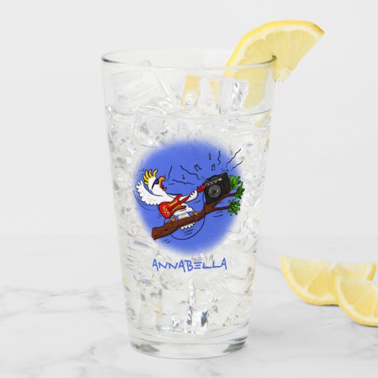 Funny cockatoo speelt rockgitaar cartoon glas (Achterkant ijs)