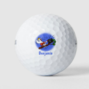 Funny cockatoo speelt rockgitaar cartoon golfballen