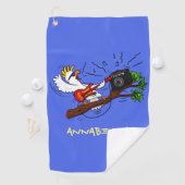 Funny cockatoo speelt rockgitaar cartoon golfhanddoek (Insitu)
