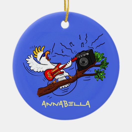 Funny cockatoo speelt rockgitaar cartoon keramisch ornament (Voorkant)