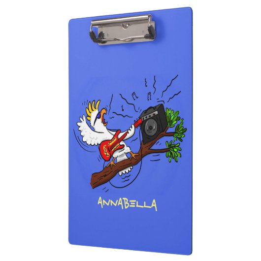 Funny cockatoo speelt rockgitaar cartoon klembord (Links)