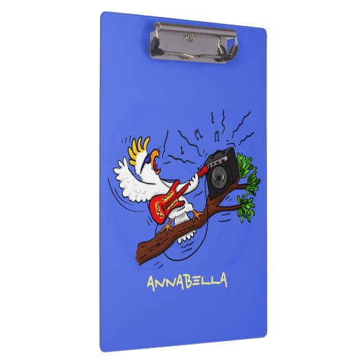 Funny cockatoo speelt rockgitaar cartoon klembord (Rechts)