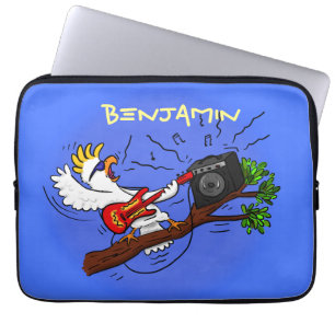 Funny cockatoo speelt rockgitaar cartoon laptop sleeve