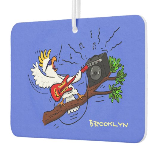 Funny cockatoo speelt rockgitaar cartoon luchtverfrisser (Links)