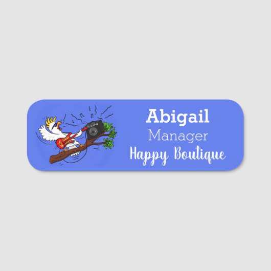 Funny cockatoo speelt rockgitaar cartoon naamplaatje (Voorkant)