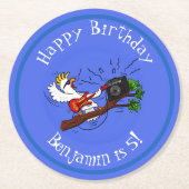 Funny cockatoo speelt rockgitaar cartoon ronde kartonnen onderzetter (Voorkant)