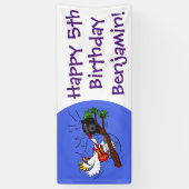 Funny cockatoo speelt rockgitaar cartoon spandoek (Verticaal)