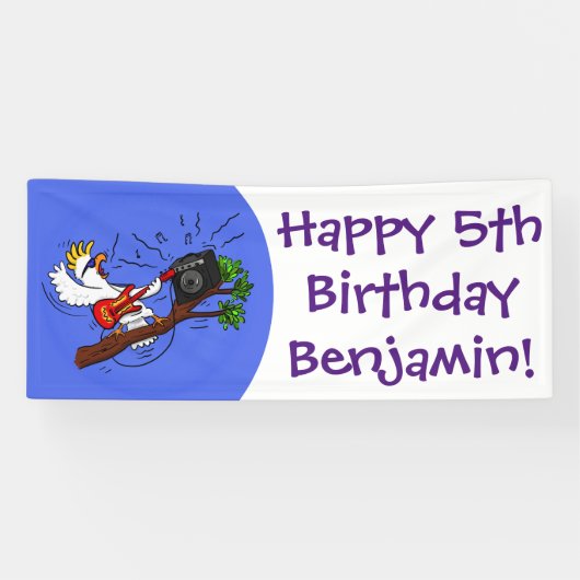 Funny cockatoo speelt rockgitaar cartoon spandoek (Horizontaal)