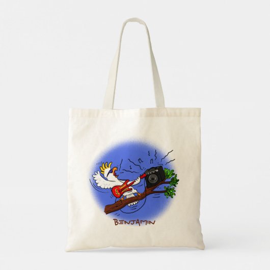 Funny cockatoo speelt rockgitaar cartoon tote bag (Achterkant)