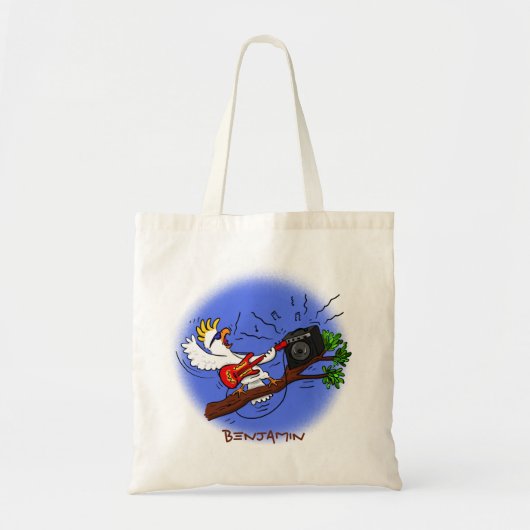 Funny cockatoo speelt rockgitaar cartoon tote bag (Voorkant)