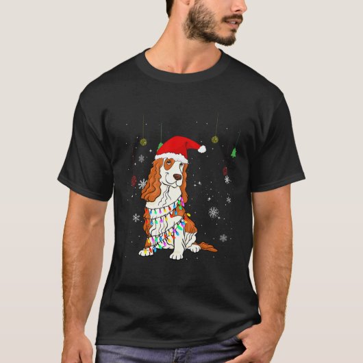 Funny Cocker Spaniel Dog Santa Hat Christmas Light T-shirt (Voorkant)