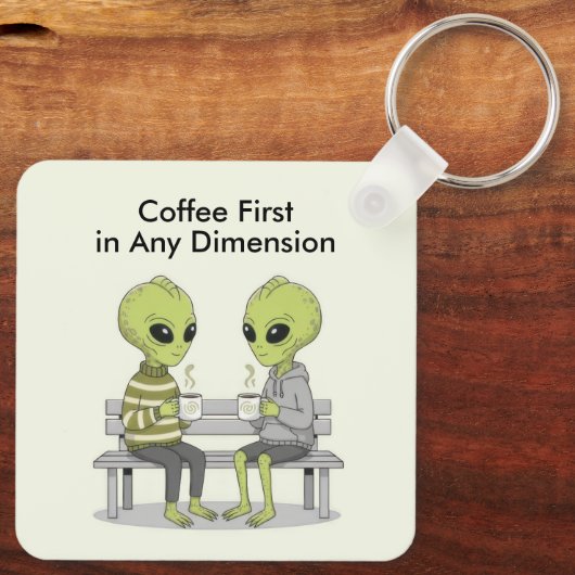 Funny Coffee and Aliens Sleutelhanger (Achterkant)