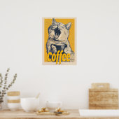 Funny Coffee Cat Illustration – Yawning Cat Coffee Poster (Keuken)